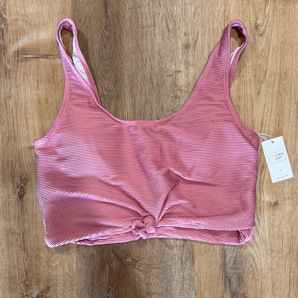 Coral Reef Pink Ribbed Knot Front Bikini Top
